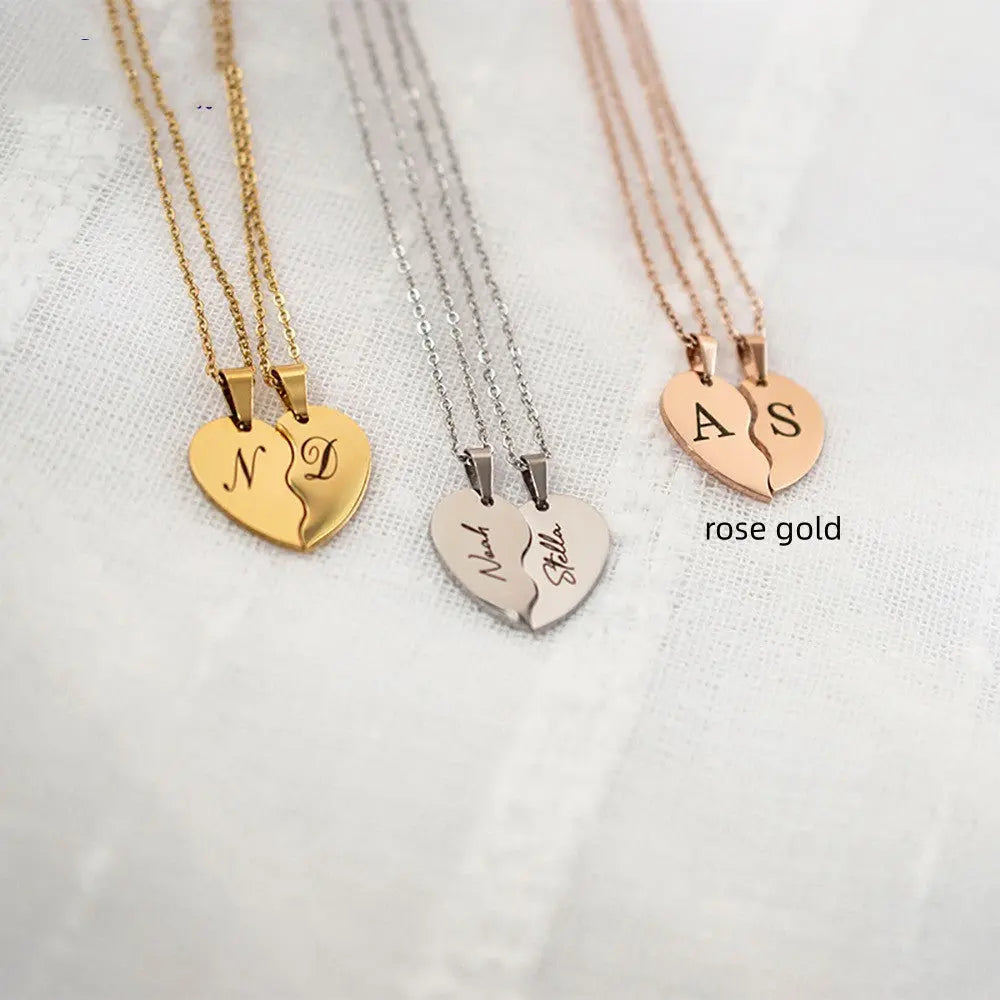 Two-Part Heart Necklace with Engraving
