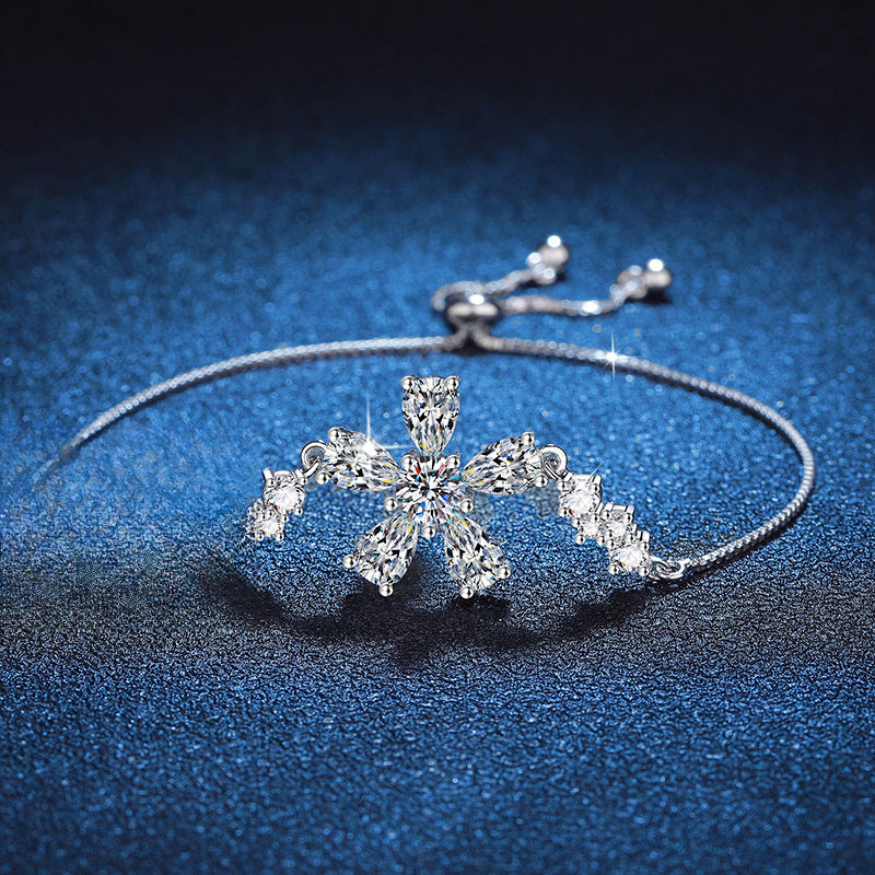 Bracelet Sterling Silver Cherry Blossom Flower Moissanite Adjustable Chain Bracelet