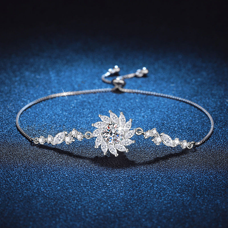 Bracelet Adjustable 925 Sterling Silver Sunflower Moissanite Chain with Brilliant Cut Stones