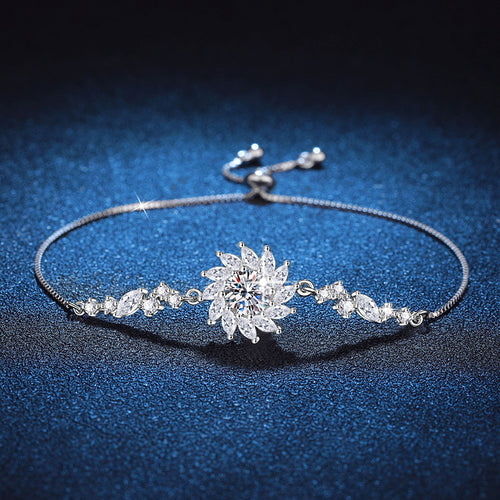 Bracelet Adjustable 925 Sterling Silver Sunflower Moissanite Chain with Brilliant Cut Stones