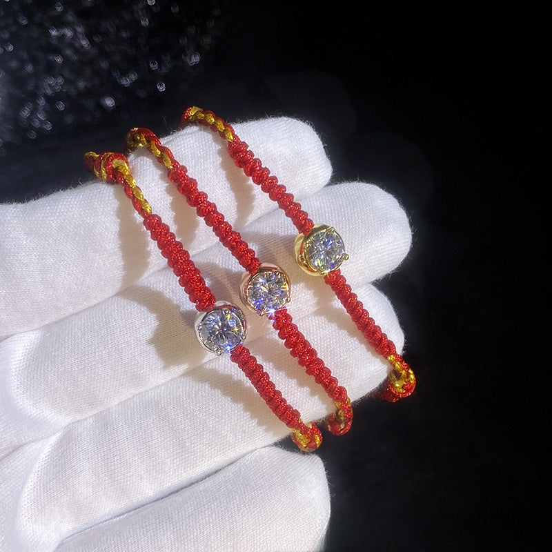 Bracelet Moissanite Red Rope Sterling Silver Adjustable Lucky Charm Bracelet with Brilliant Cut Stone