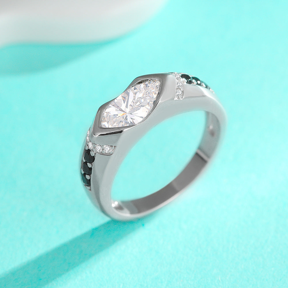 Ring Sterling Silver Marquise Cut Moissanite Diamond Shape Fashion Statement Ring