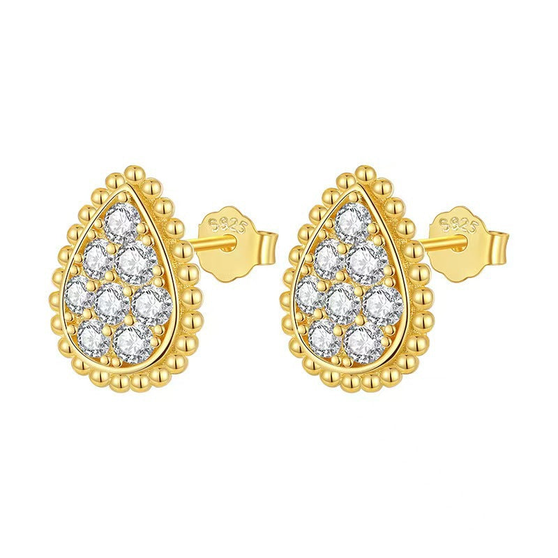 Earrings - Minimalist 925 Sterling Silver Moissanite Teardrop Stud Earrings with 18K Gold Plating