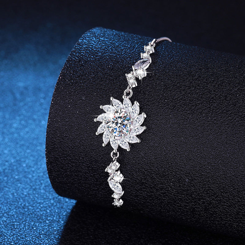 Bracelet Adjustable 925 Sterling Silver Sunflower Moissanite Chain with Brilliant Cut Stones