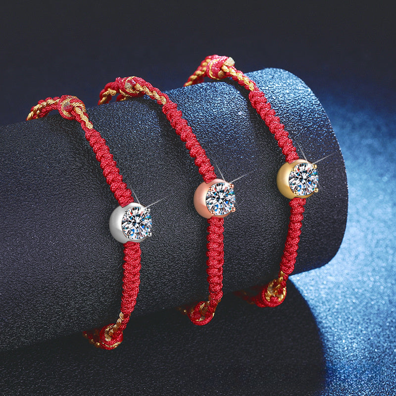 Bracelet Moissanite Red Rope Sterling Silver Adjustable Lucky Charm Bracelet with Brilliant Cut Stone