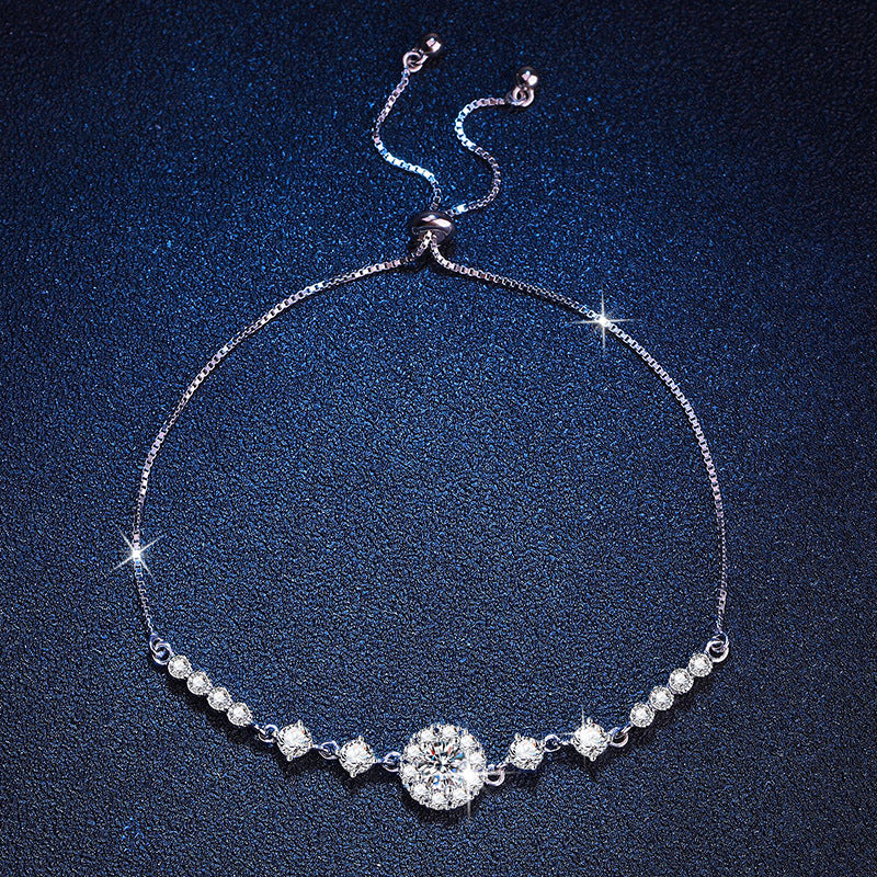 Bracelet Sterling Silver Adjustable Moissanite Flower Cluster Chain Bracelet with Brilliant Cut Stones