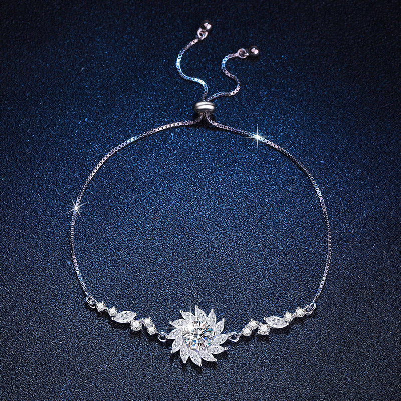 Bracelet Adjustable 925 Sterling Silver Sunflower Moissanite Chain with Brilliant Cut Stones