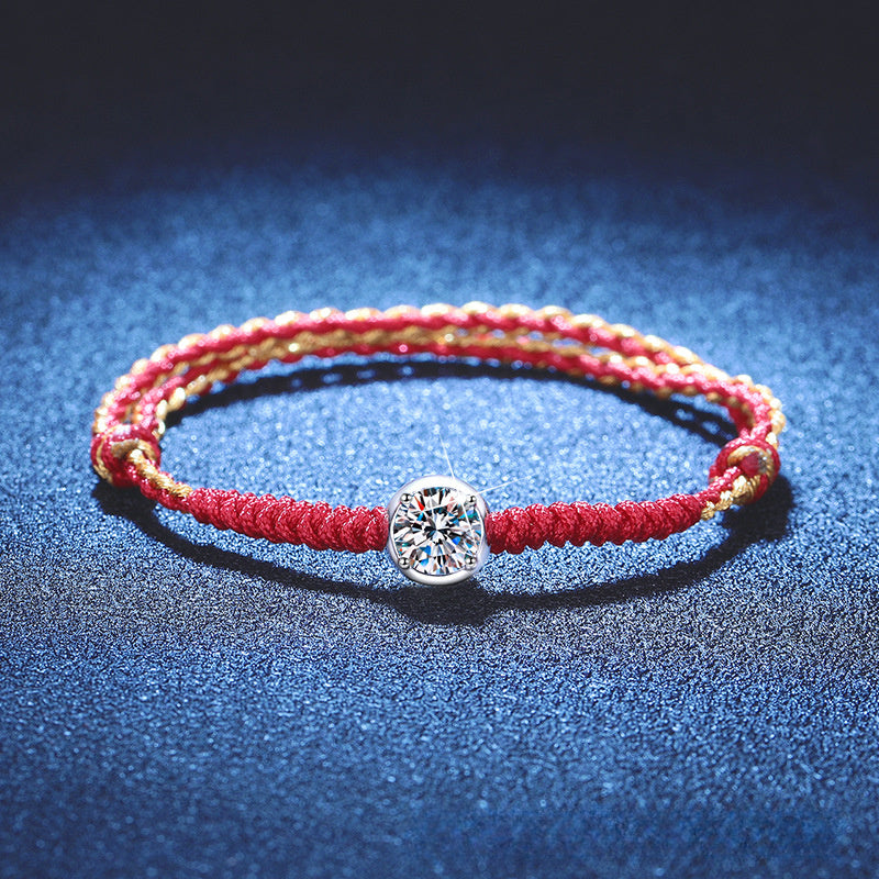 Bracelet Moissanite Red Rope Sterling Silver Adjustable Lucky Charm Bracelet with Brilliant Cut Stone