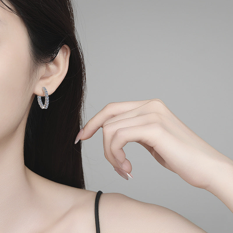 Earrings Luxury Moissanite Hoop Earrings Sterling Silver Full Pave Setting Statement Jewelry