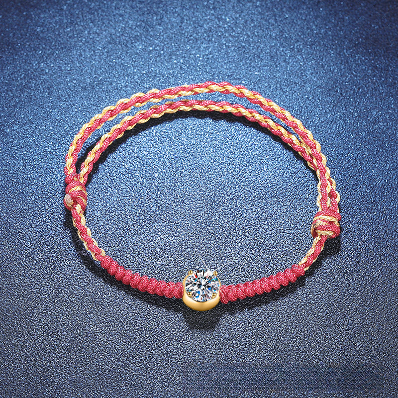 Bracelet Moissanite Red Rope Sterling Silver Adjustable Lucky Charm Bracelet with Brilliant Cut Stone