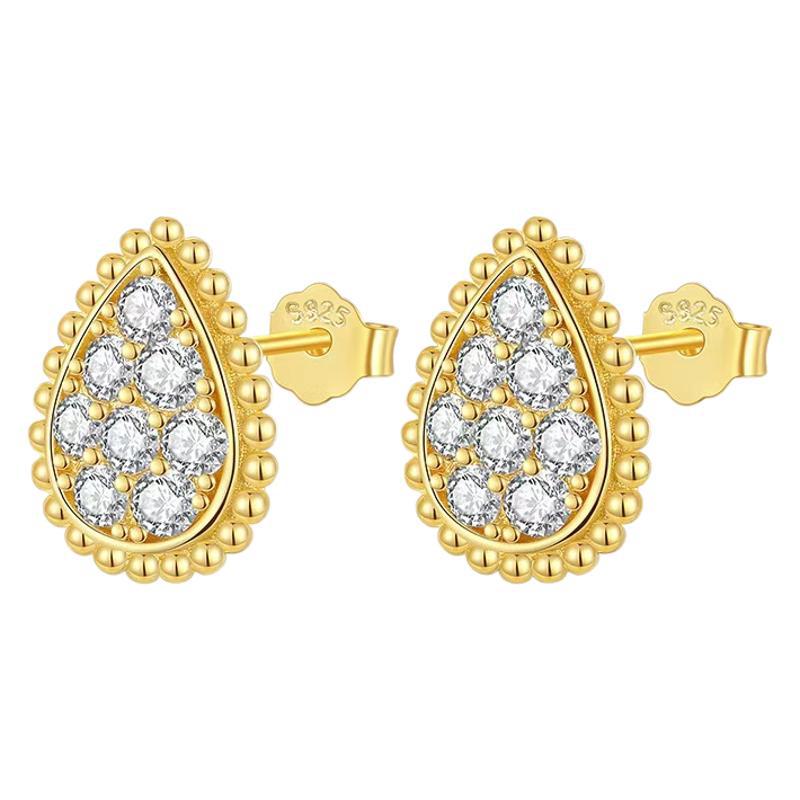Earrings - Minimalist 925 Sterling Silver Moissanite Teardrop Stud Earrings with 18K Gold Plating