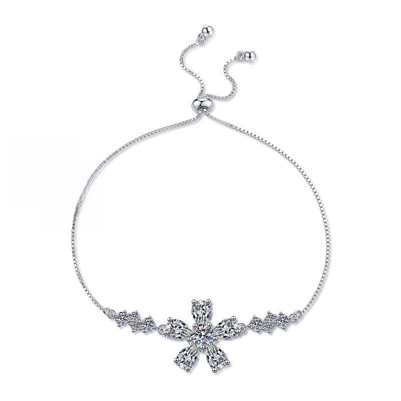 Bracelet Sterling Silver Cherry Blossom Flower Moissanite Adjustable Chain Bracelet