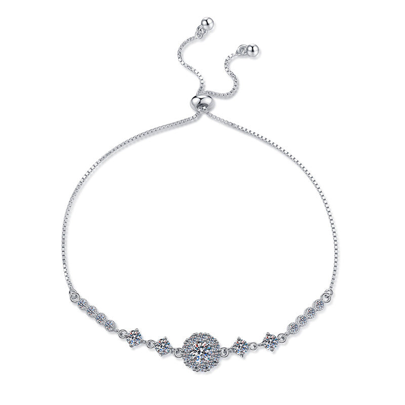 Bracelet Sterling Silver Adjustable Moissanite Flower Cluster Chain Bracelet with Brilliant Cut Stones