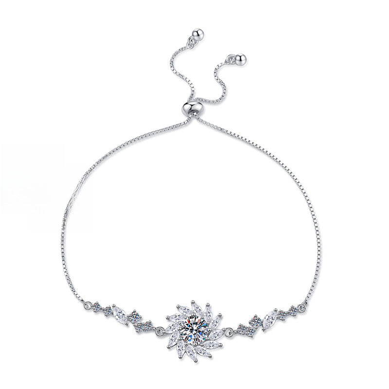 Bracelet Adjustable 925 Sterling Silver Sunflower Moissanite Chain with Brilliant Cut Stones