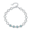 Bracelet Sterling Silver Aqua Blue Moissanite Circle Link Chain Bracelet with Halo Setting