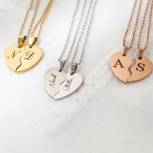 Two-Part Heart Necklace with Engraving