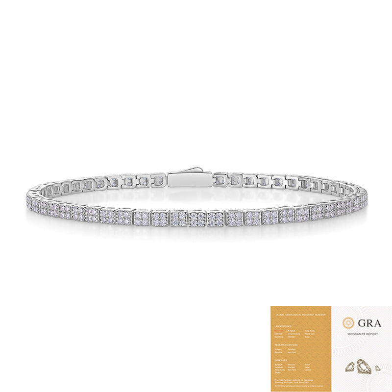 Geometric Square Link Moissanite  925 Sterling Silver Tennis Bracelet