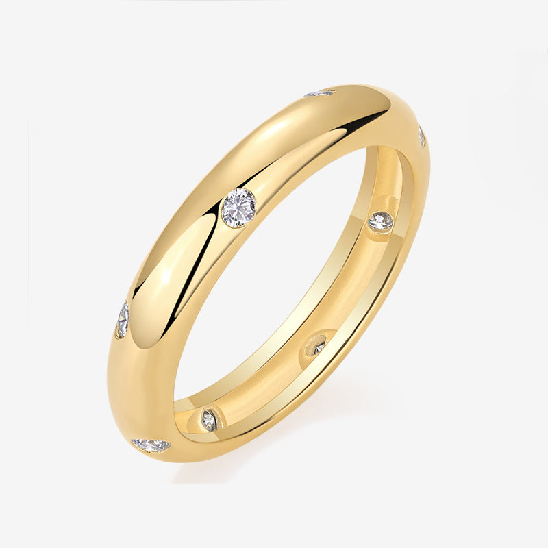 Modern Moissanite Starry Sky Pattern 18K Gold Plated 925 Sterling Silver Ring