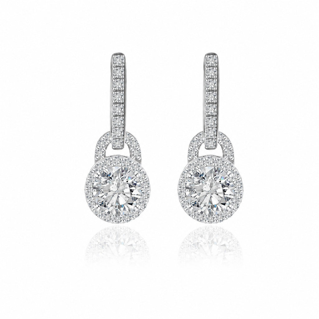 Moissanite Geometric Round Halo Drop Earrings  925 Sterling Silver Earring