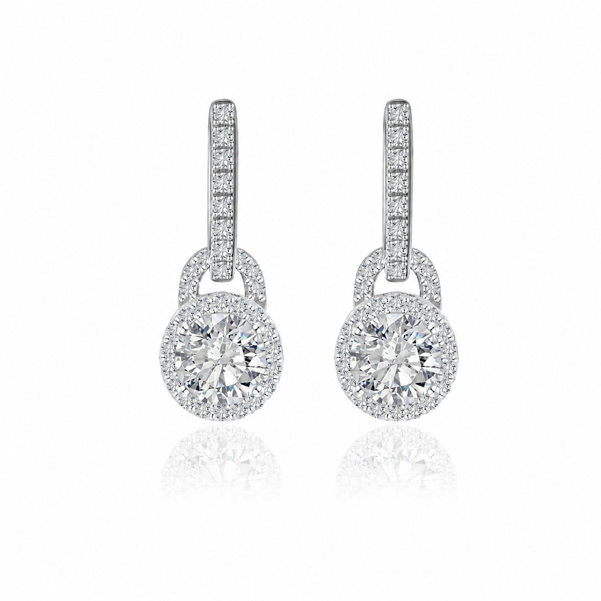 Moissanite Geometric Round Halo Drop Earrings  925 Sterling Silver Earring