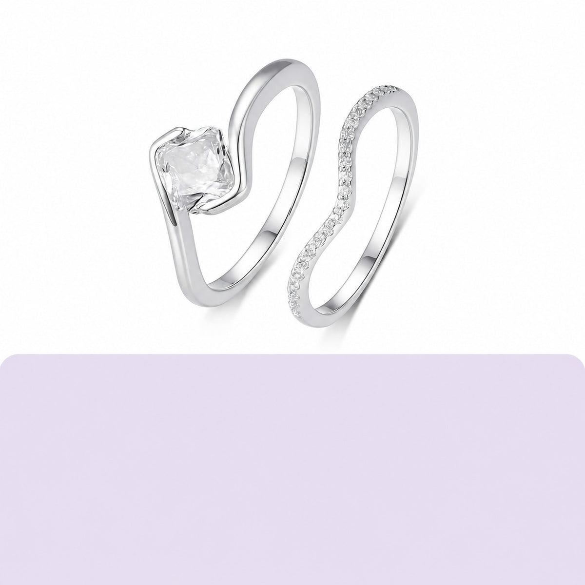 Moissanite Two Piece set Cushion Cut Solitaire And V Shaped Pave Band 925 Sterling Silver Elegant Fashion Ring