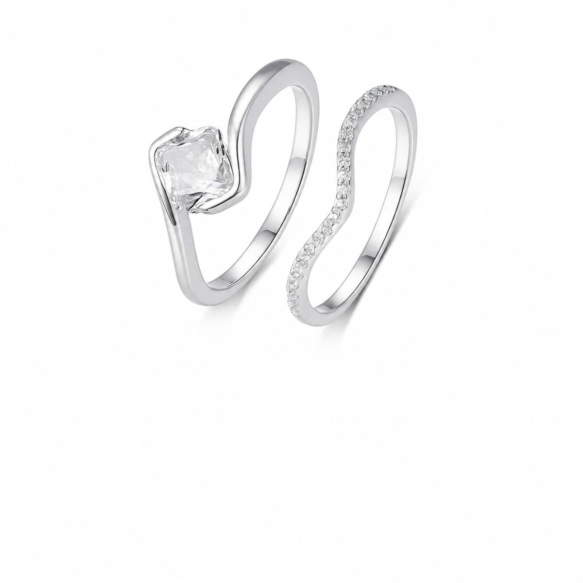 Moissanite Two Piece set Cushion Cut Solitaire And V Shaped Pave Band 925 Sterling Silver Elegant Fashion Ring