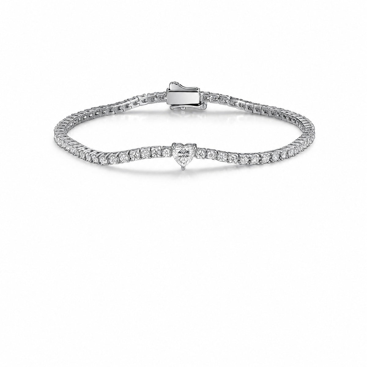 Mossanite Heart Shaped Centre Stone Design 925 Sterling Silver Bracelet