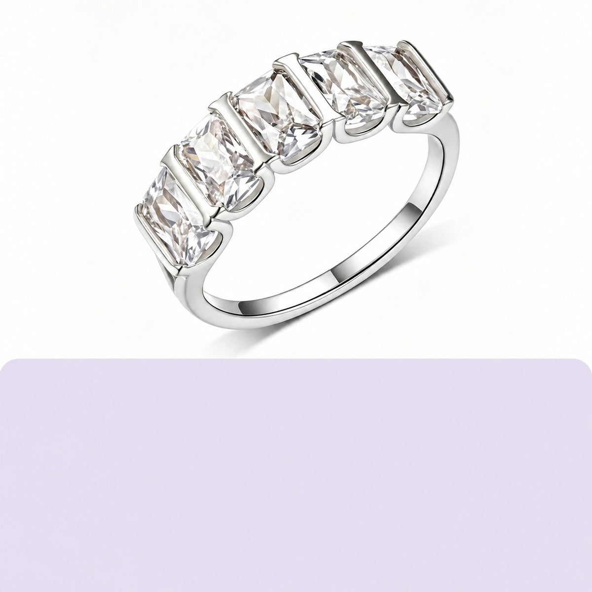 Five Stone Geometric Moissanite 925 Sterling Silver Rectangular Ring