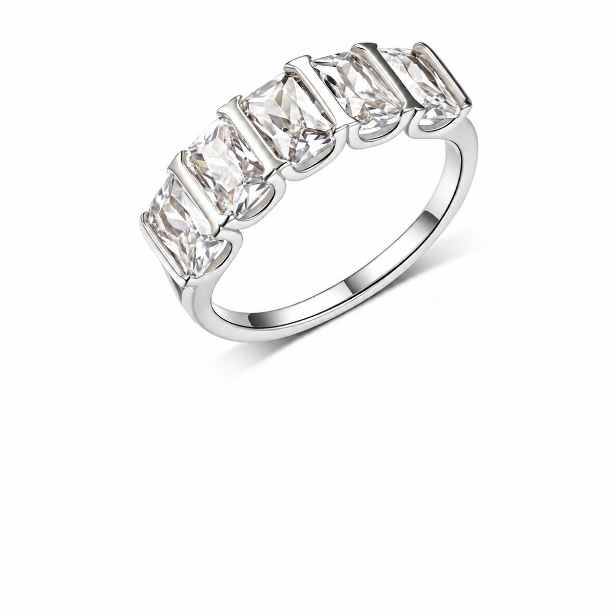 Five Stone Geometric Moissanite 925 Sterling Silver Rectangular Ring