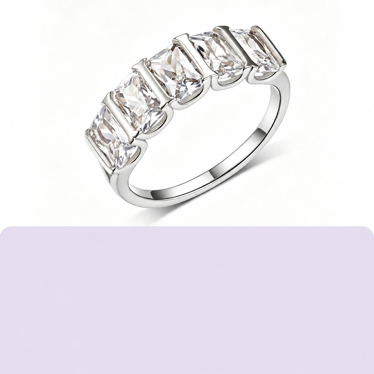 Five Stone Geometric Moissanite 925 Sterling Silver Rectangular Ring