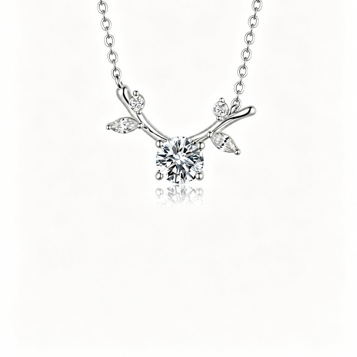Moissanite Antler Branch Leaf Pendant 925 Sterling Silver Necklace