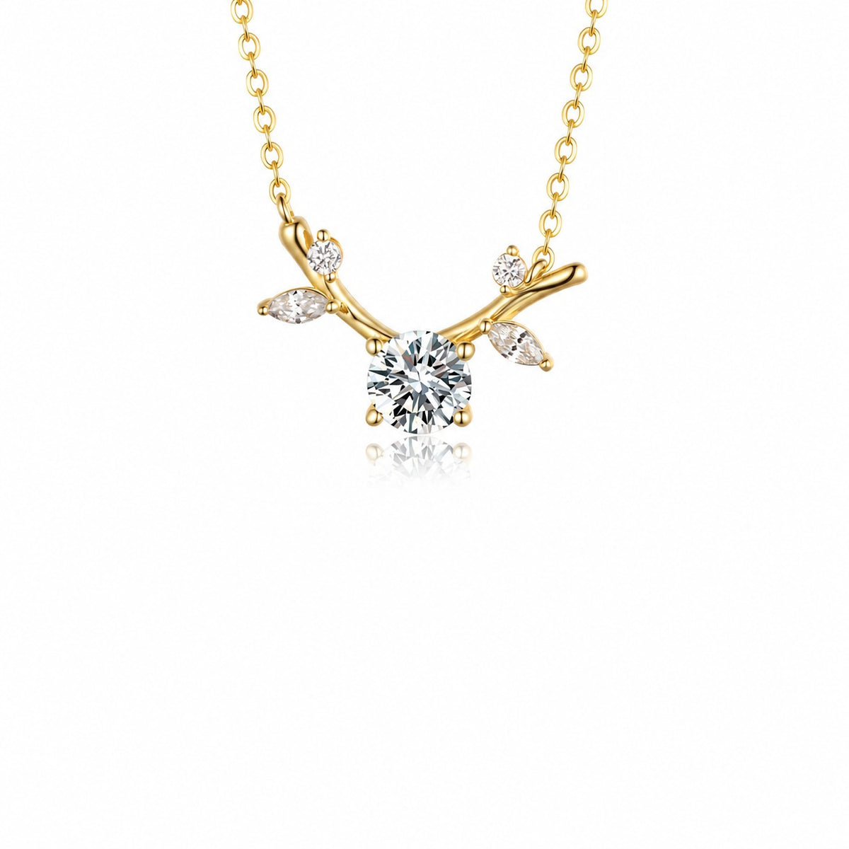 Moissanite Antler Branch Leaf Pendant 925 Sterling Silver Necklace