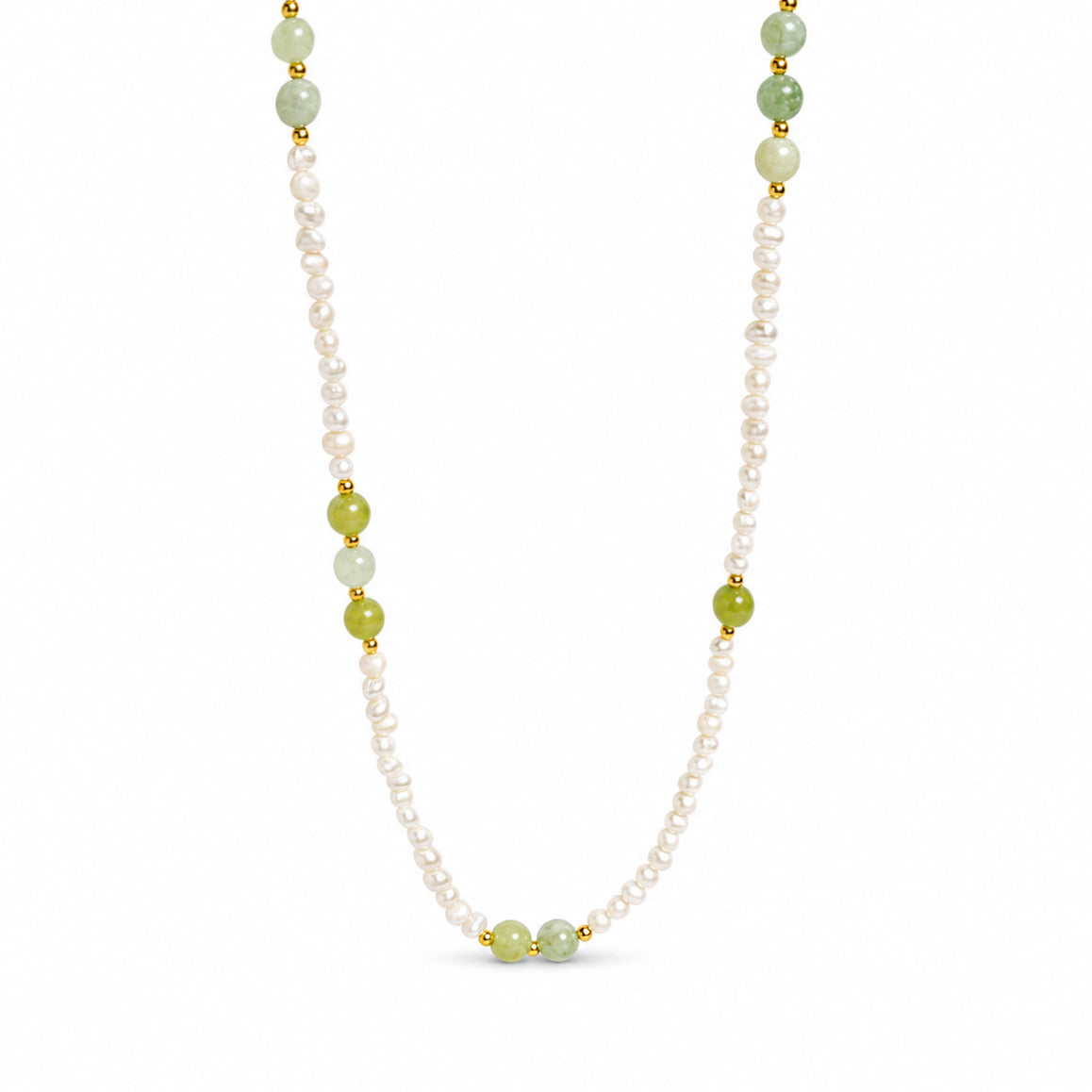 Minimalist Light Green Jade Small Freshwater Pearl Gold Beaded Adjustable 925 Sterling Silver Necklace
