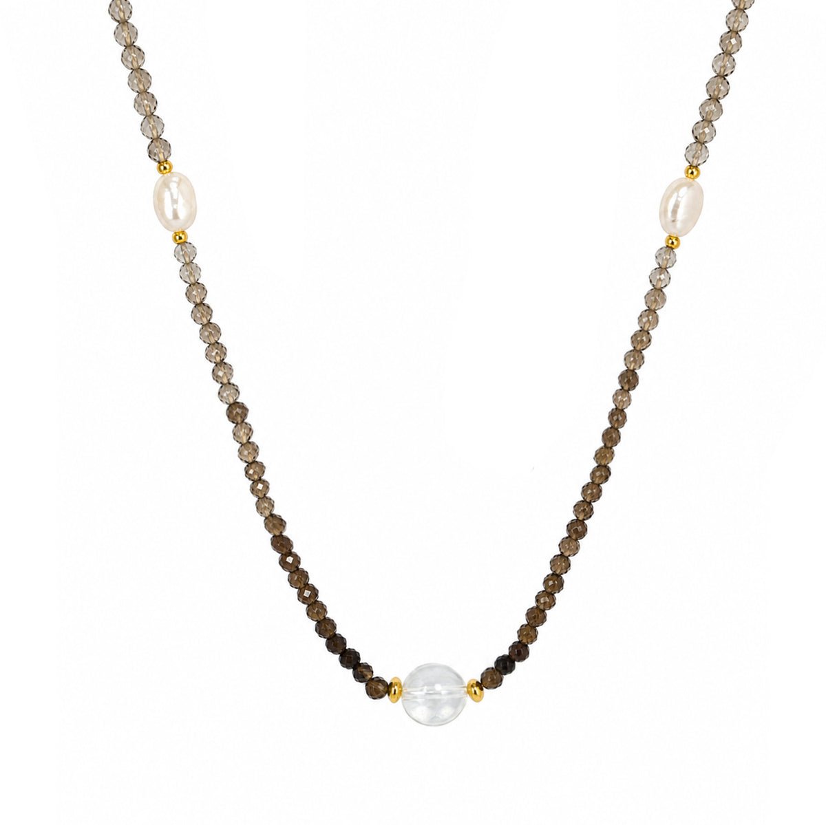 Minimalist Gradient Smoky Quartz Baroque Pearl Gold Beaded Adjustable Ladies Fine Jewelry 925 Sterling Silver Necklace
