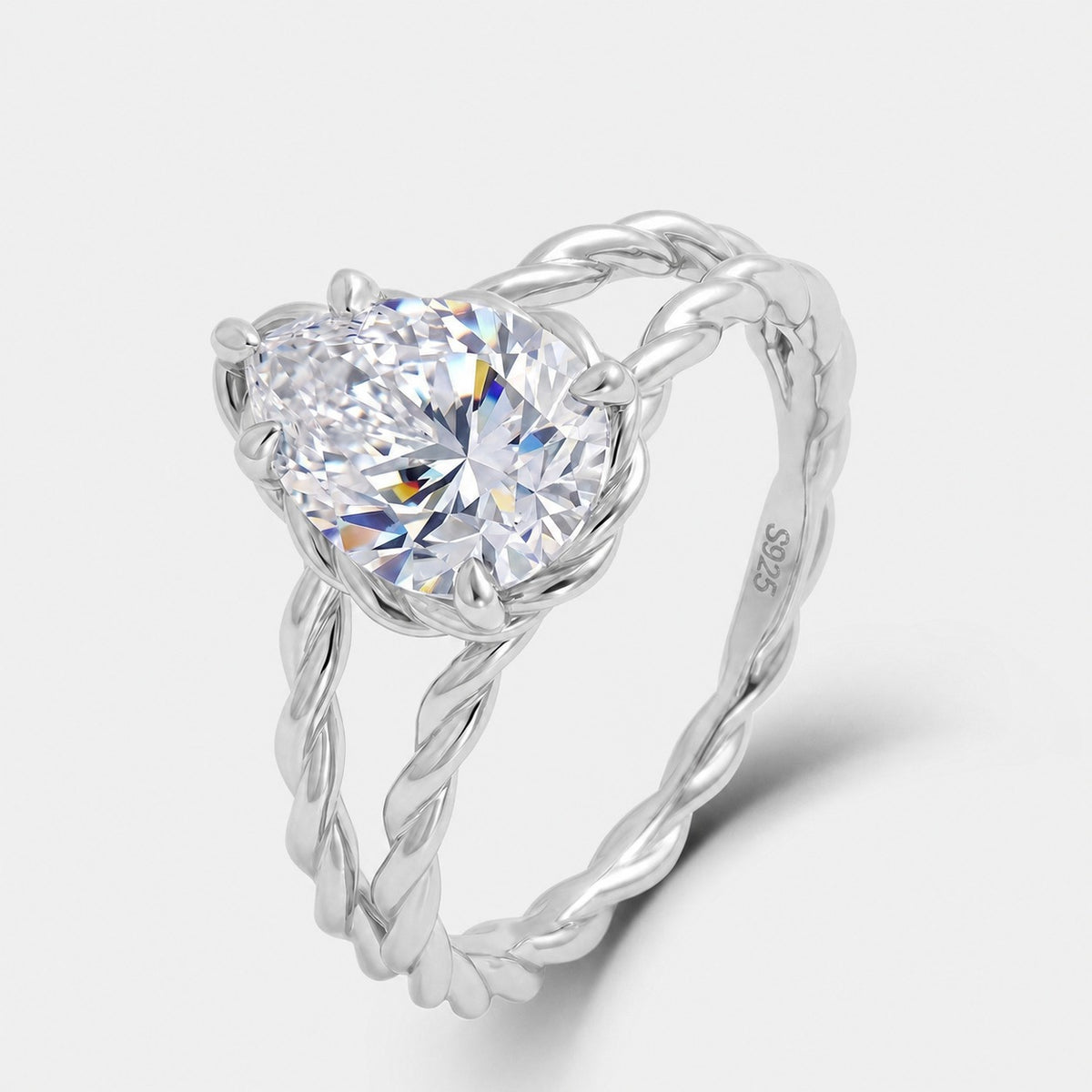Pear Shaped Moissanite Twisted Double Band Ring In Solid S925 Sterling Silver With Teardrop 7mm x 10mm 2CT Center Stone Elegant Fashion Women Statement Ring
