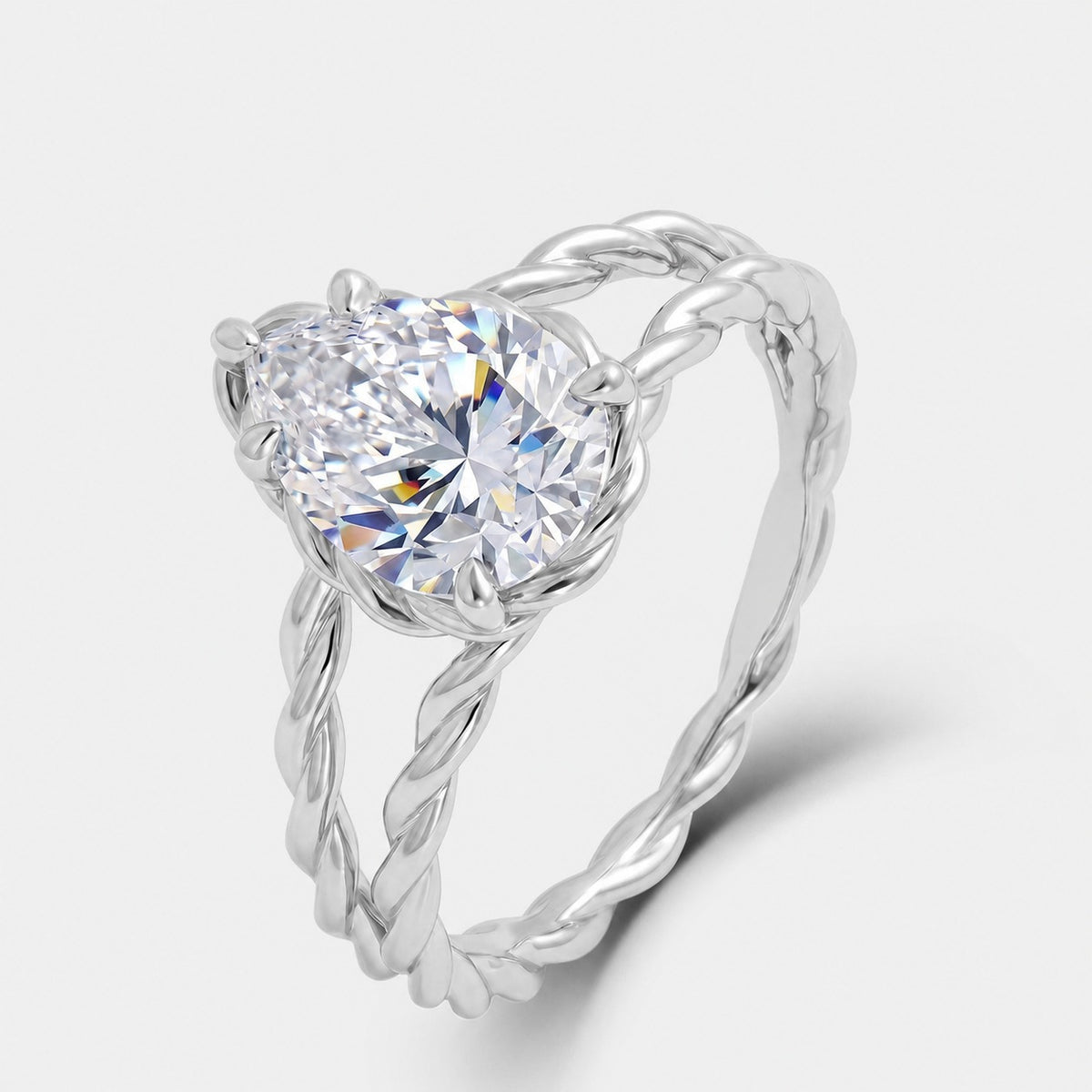 Pear Shaped Moissanite Twisted Double Band Ring In Solid S925 Sterling Silver With Teardrop 7mm x 10mm 2CT Center Stone Elegant Fashion Women Statement Ring