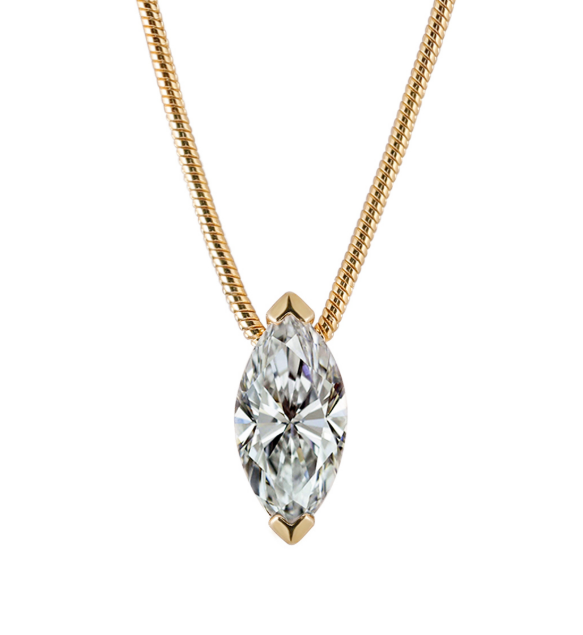 Marquise-Cut Moissanite Solitaire Pendant Necklace in 18K Yellow Gold Plated Silver