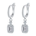 Emerald-Cut Moissanite Halo Drop Huggie Earrings in 925 Sterling Silver