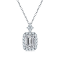 Emerald-Cut Moissanite Halo Pendant Necklace in 925 Sterling Silver