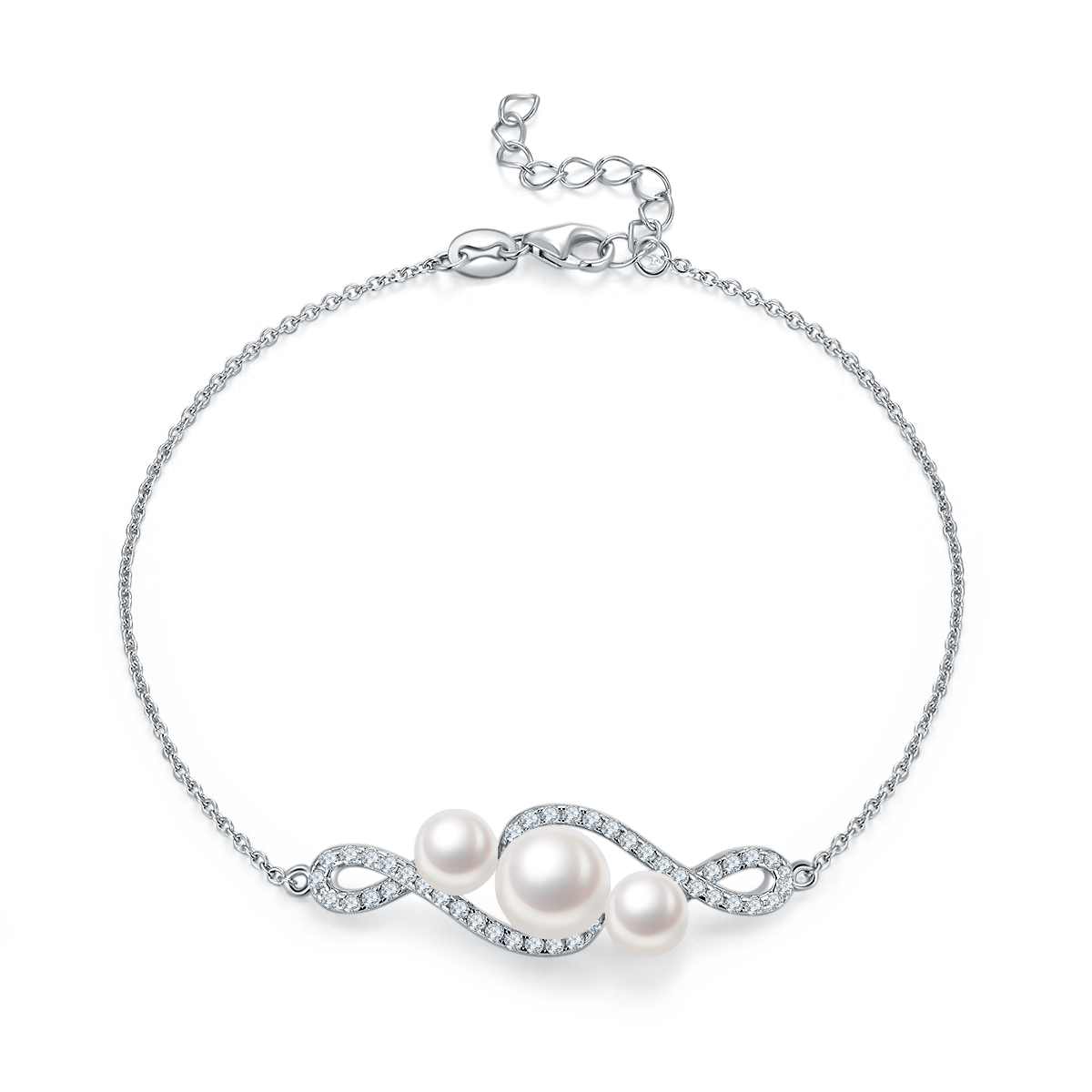 Freshwater Pearl Infinity Pave Bracelet in 925 Sterling Silver