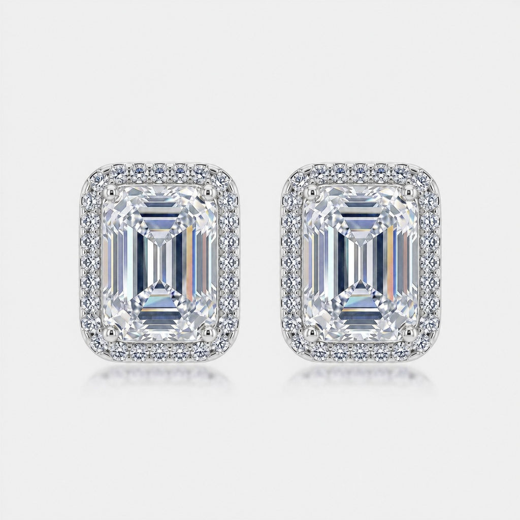 2026 New Vintage Emerald Cut Moissanite Halo Stud Earrings White 925 Sterling Silver Geometric Rectangular Ear Stud Earrings For Women And Men Elegant Fashion Office Party Gift Jewelry