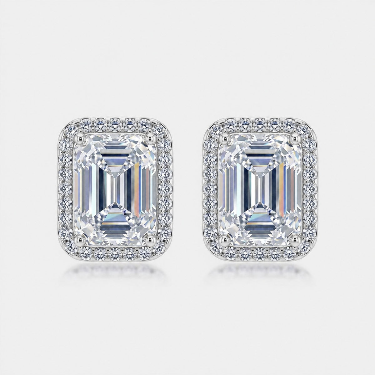 2026 New Vintage Emerald Cut Moissanite Halo Stud Earrings White 925 Sterling Silver Geometric Rectangular Ear Stud Earrings For Women And Men Elegant Fashion Office Party Gift Jewelry
