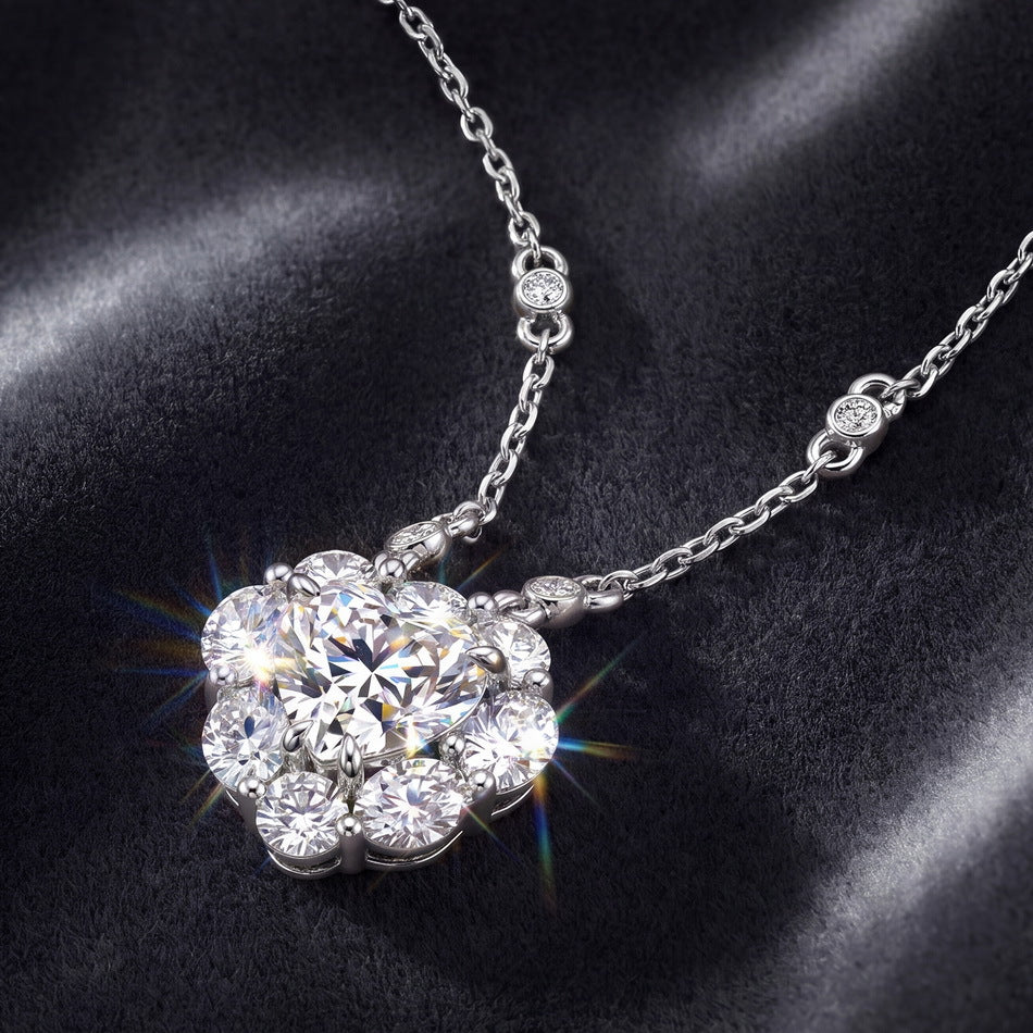 Heart Shape Moissanite Cluster Flower Pendant  925 Sterling Silver Necklace