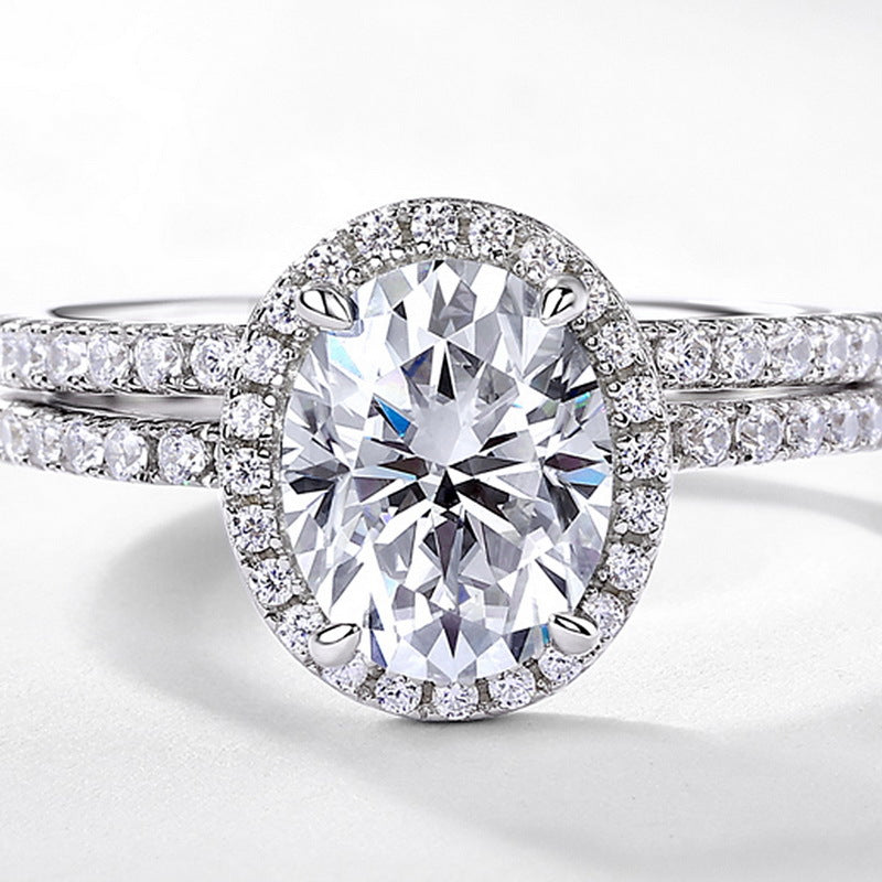 Oval Halo Moissanite  925 Sterling Silver Split Shank Band Ring