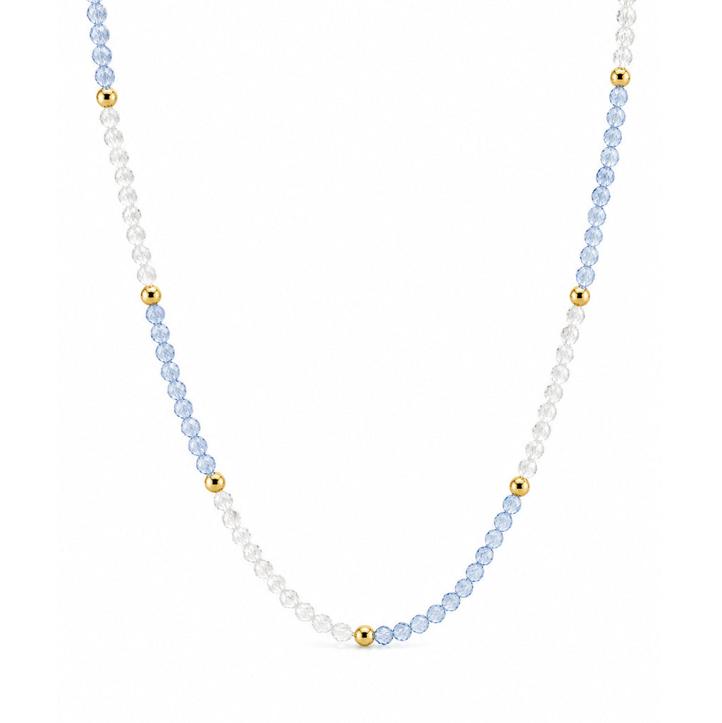 Minimalist Two-Tone Blue Clear Faceted Gemstone Gold Beaded Adjustable Ladies Fine Jewelry 925 Sterling Silver Necklace