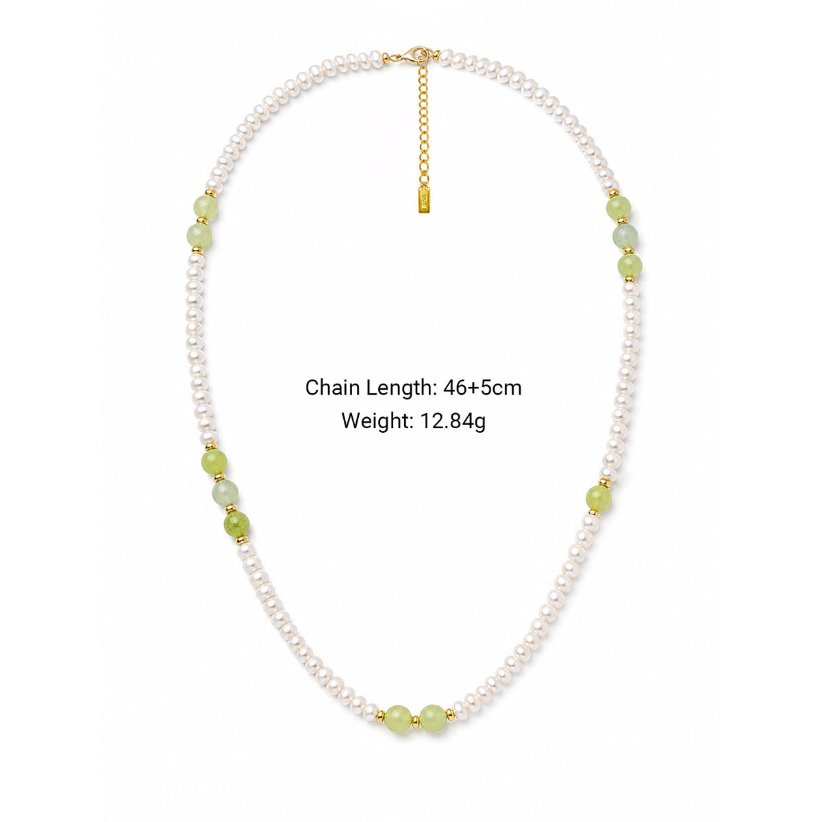 Minimalist Light Green Jade Small Freshwater Pearl Gold Beaded Adjustable 925 Sterling Silver Necklace